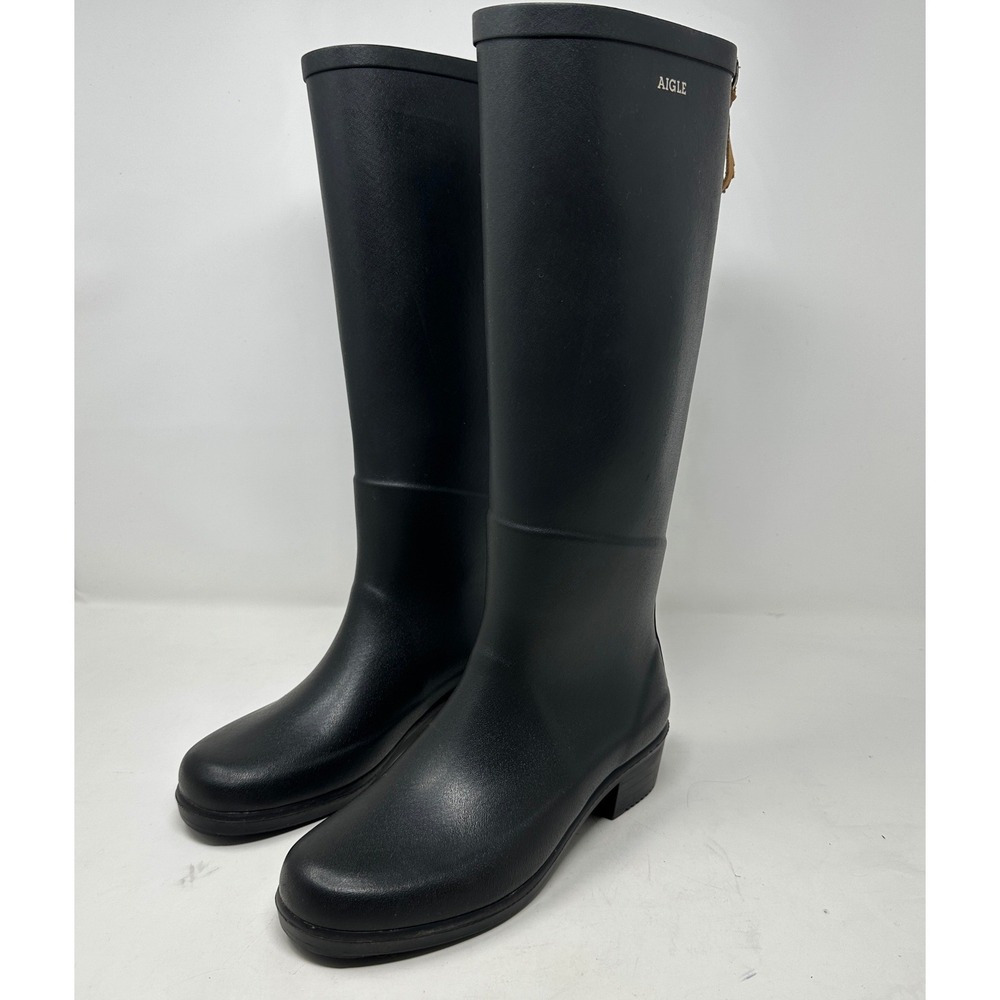 Aigle Womens Boots 37 Miss Juliette L Black Rubber Tall Rain A  Weather Classic